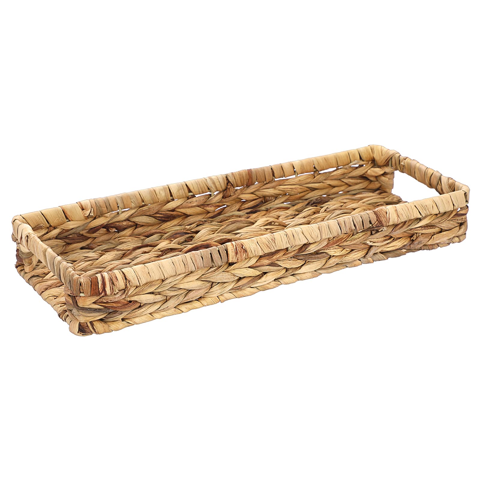 BSTKEY Natural Water Hyacinth Bathroom Toilet Tank Storage Basket, Woven Toilet Paper Holder Napkin Organizer Rectangle Storage Tray with Handles (43 * 16 * 5CM)