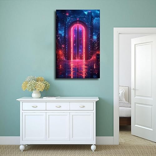 Miniatura 4 de Glowing Neon City Nightscape  Retro Cyberpunk Wall Decor for Living Room Poster Print for Teen Boys Room Wall Art Canvas Painting Print
