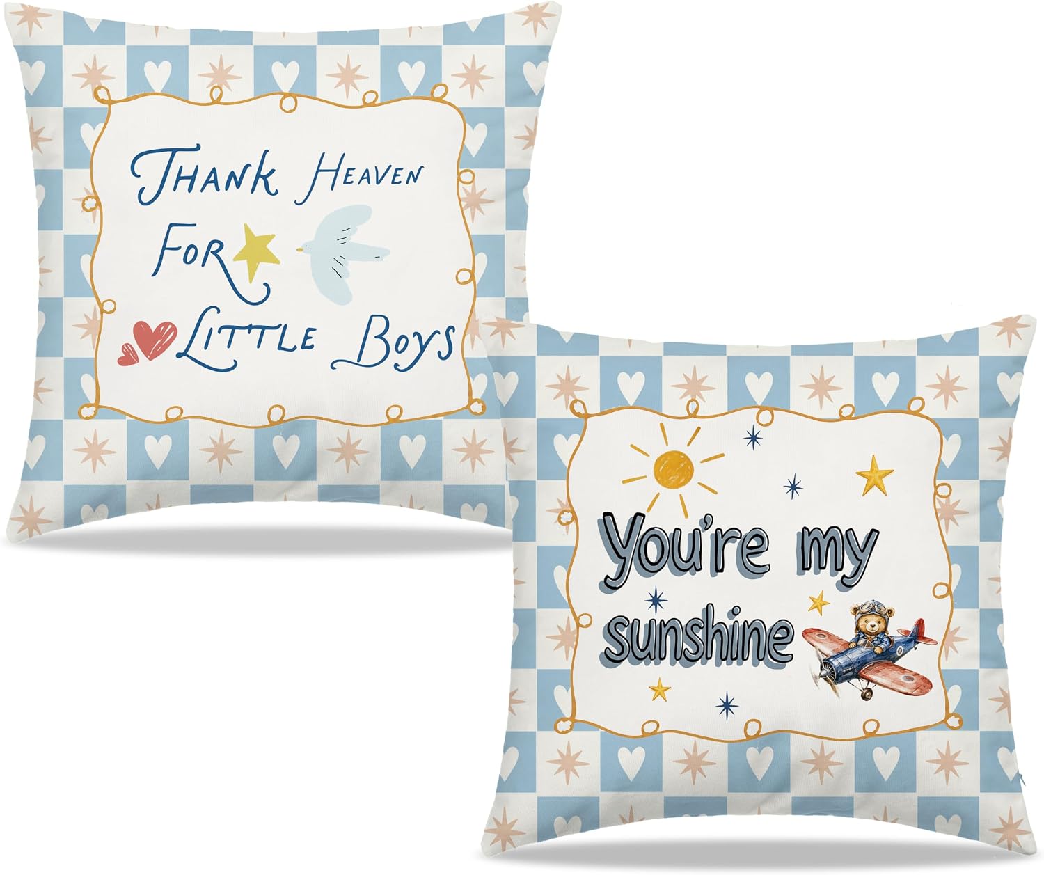 Dibor Boy Inspirational Nursery Bear Throw Pillow Covers 18x18 Set of 2 | Inspirational Gifts for Boys, Pillow Case for Boy Nursery Bedroom Playroom, Boys Room Decorative Couch Cushion Covers