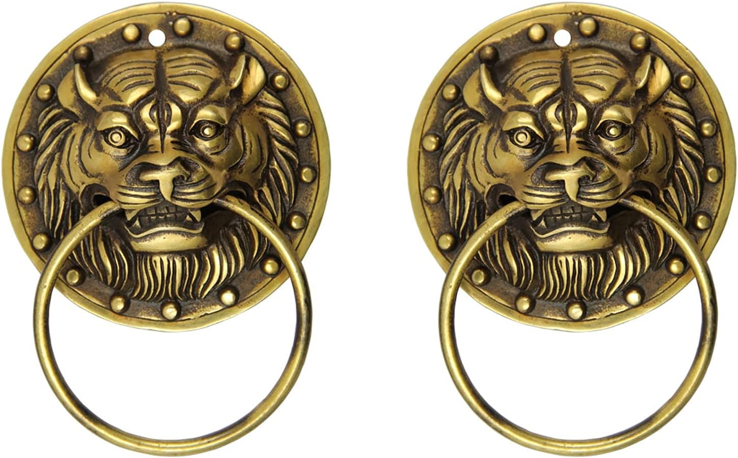 Copper Door Knocker Tiger Head Handle Hardware Accessories Knocker Dressing Table Drawer Closet Antique Upholstery Perfect for Your Home or Garden (Color : A)