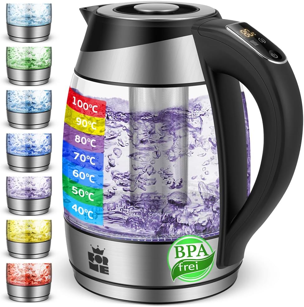 Besuche FOR ME Glas-Wasserkocher mit Teesieb, Temperaturwahl