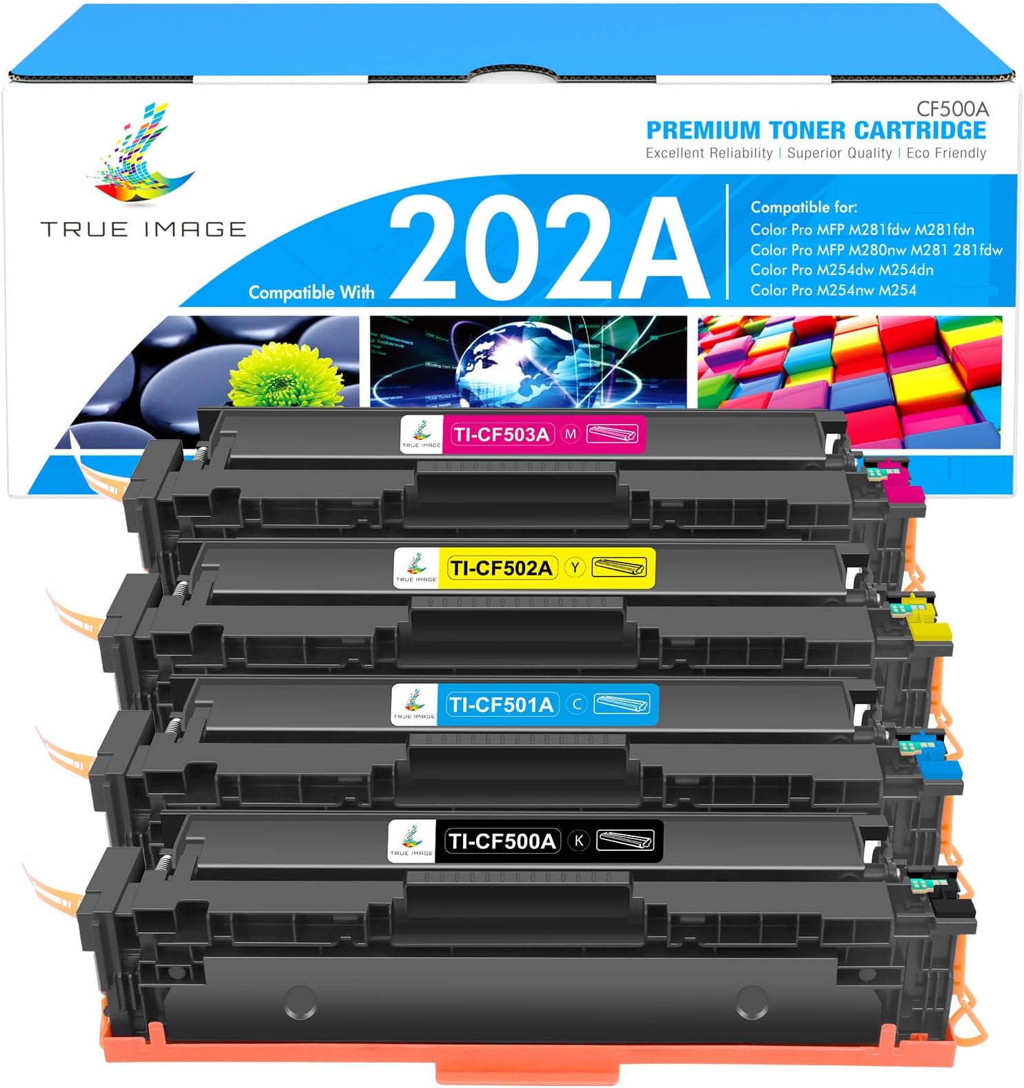 Compatible Toner Cartridge Replacement for HP 202A CF500A M281fdw HP Color Laserjet Pro MFP M281fdw M281cdw M254dw M281fdn M254 M281 202 Toner Printer (Black Cyan Yellow Magenta, 4-Pack)
