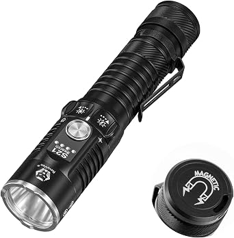 RovyVon S21 Flashlight Rechargeable 3000 Lumens, Dual Power Source Flashlight, 400M Long Throw Spotlight with Magnetic Base and Mechanical Twist Switch, IPX8 for Emergencies, Outdoor