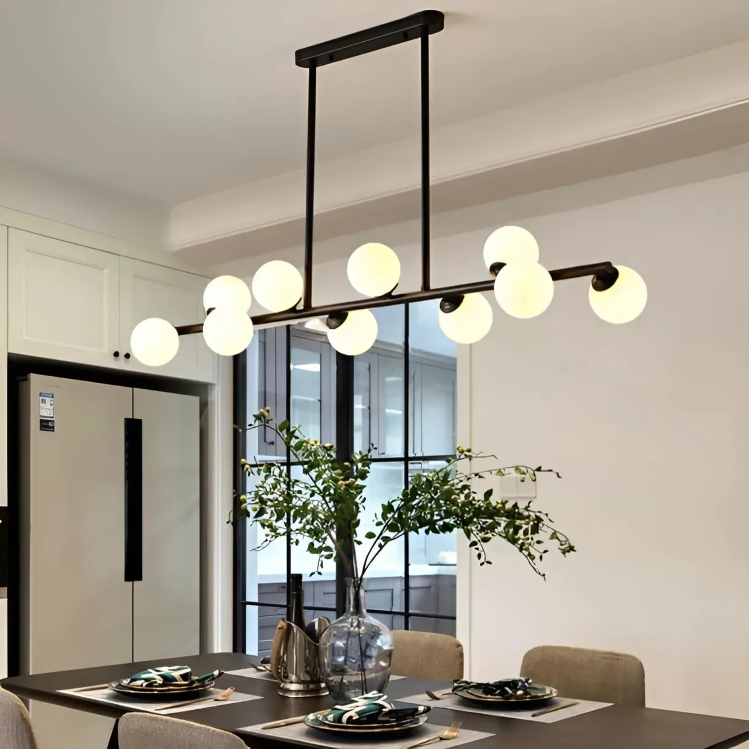 Twixle Modern Black Chandelier, 45 inch 10-Light Linear Chandelier Farmhouse Round Hanging Ceiling Light Pendant Lighting for Dining Room Kitchen Island Living Room (Bulb not Included)-image-25