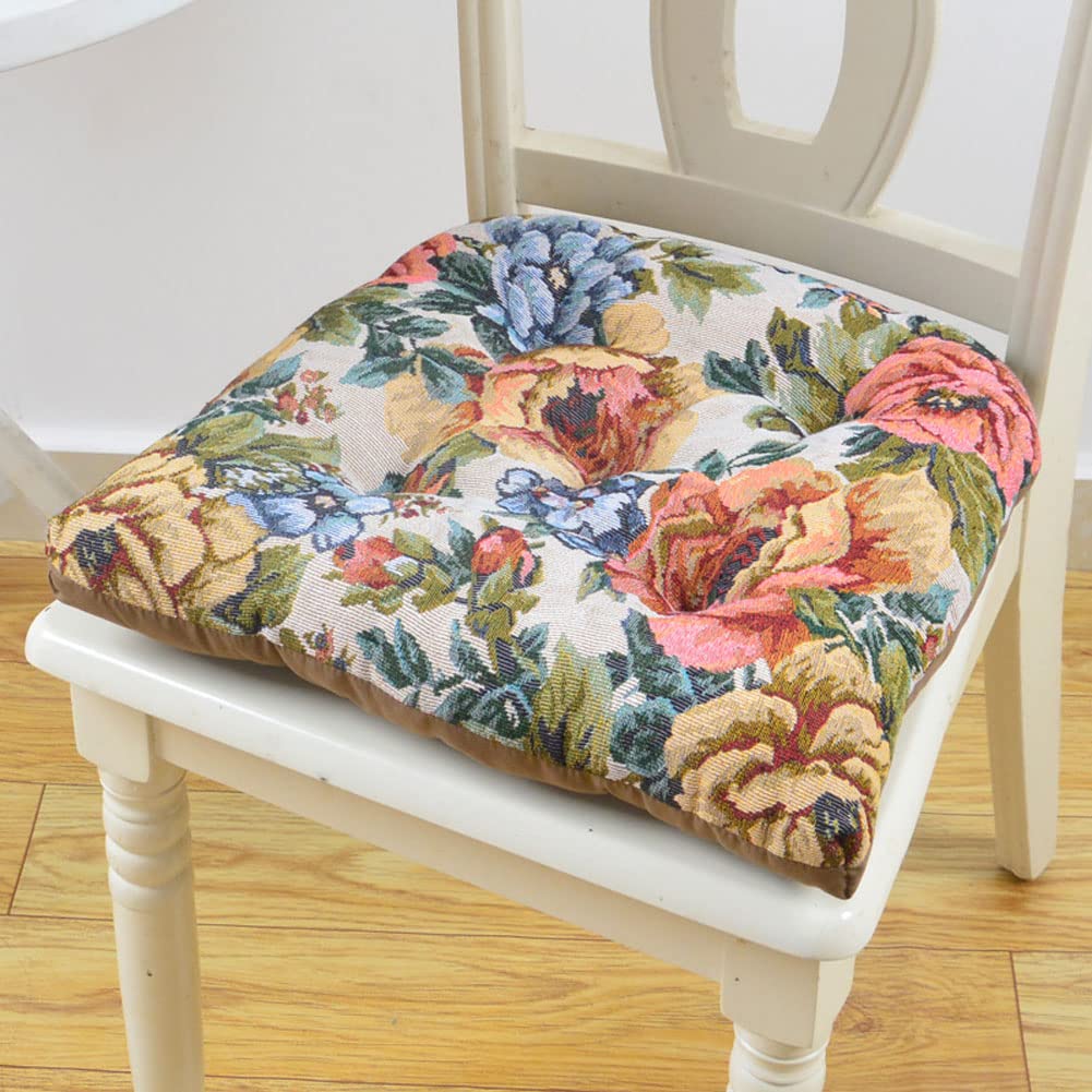 kuyouqi Thick Print Dining Chair Pad with Ties, Soft Square Seat Pad Cushion with Cotton Filling for Home Garden (45 x 45 x 7 cm, Floral #2)