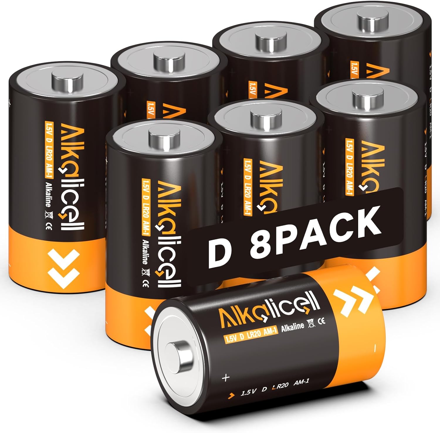 D Cell Batteries 8 Pack, Alkaline D Batteries, 1.5 Volt
