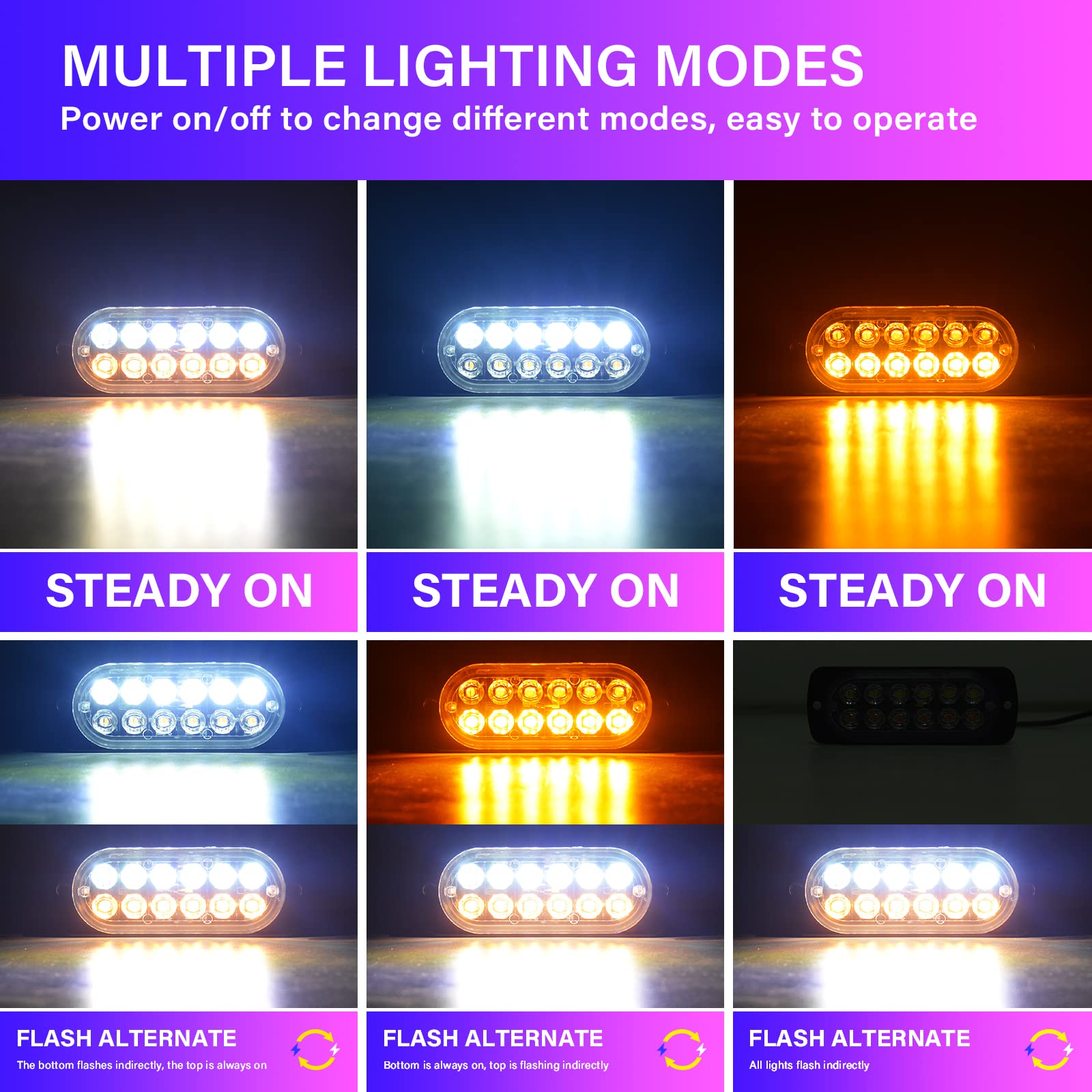 Pack De 4 Barras De Luz Estroboscópica LED ámbar De 12 LED Para Coches, Camiones O Emergencias, ¡18 Patrones De Flash!