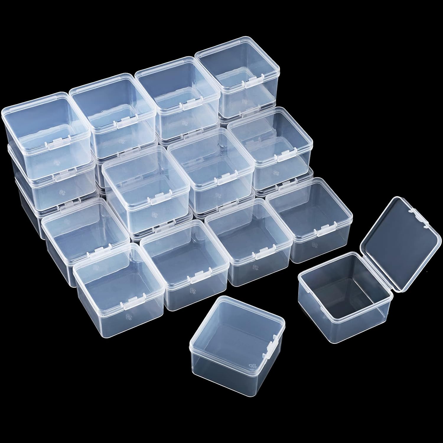 Jetec 36 Pack Clear Small Plastic Container Box Beads Organizer Boxes with Hinged Lid Square Transparent Storage Case for Small Items, Jewelry, Craft, DIY, Nail(2.5 x 2.5 x 1.5 Inches)