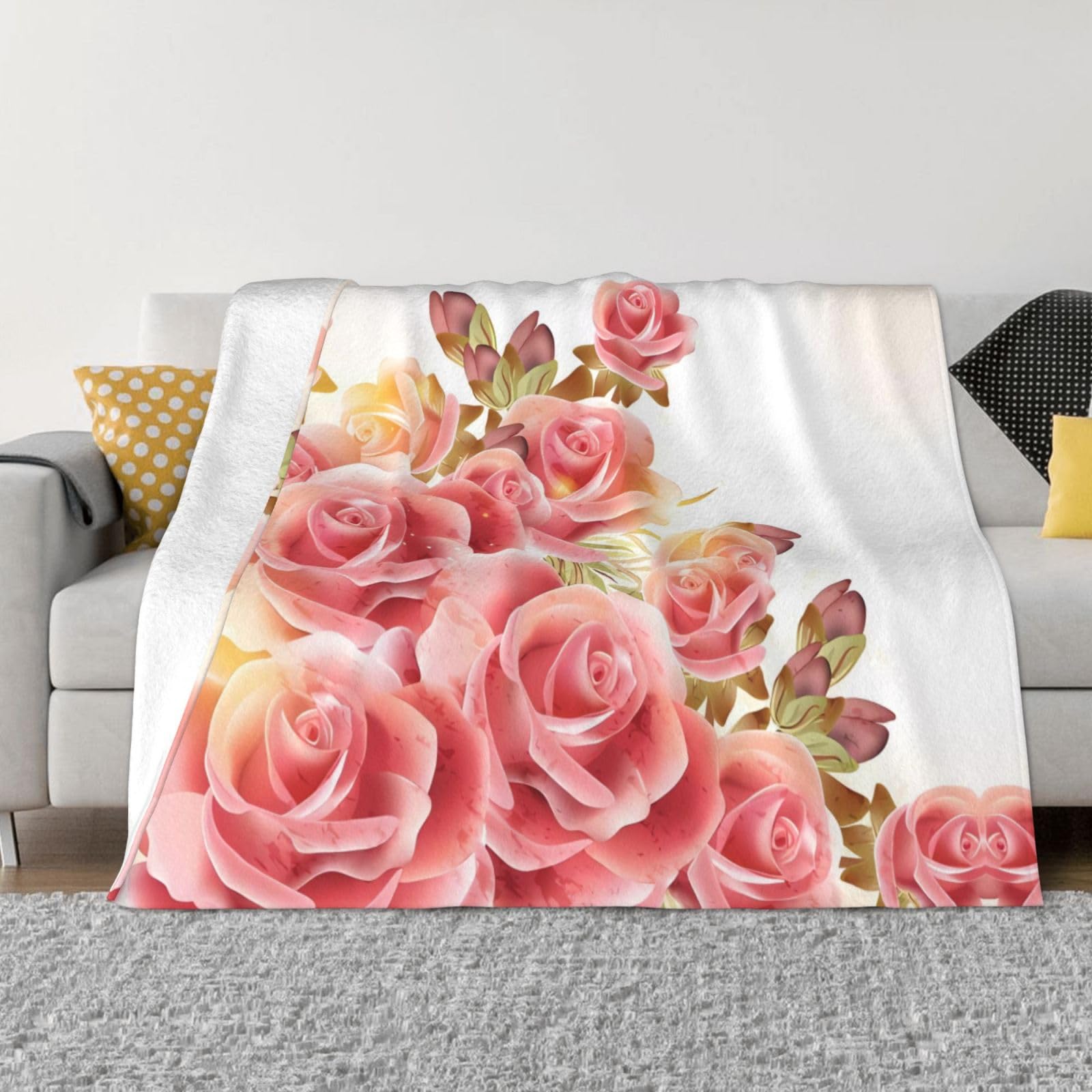 Couverture en flanelle polaire douce Blossom 203x152 cm pour lit et salon