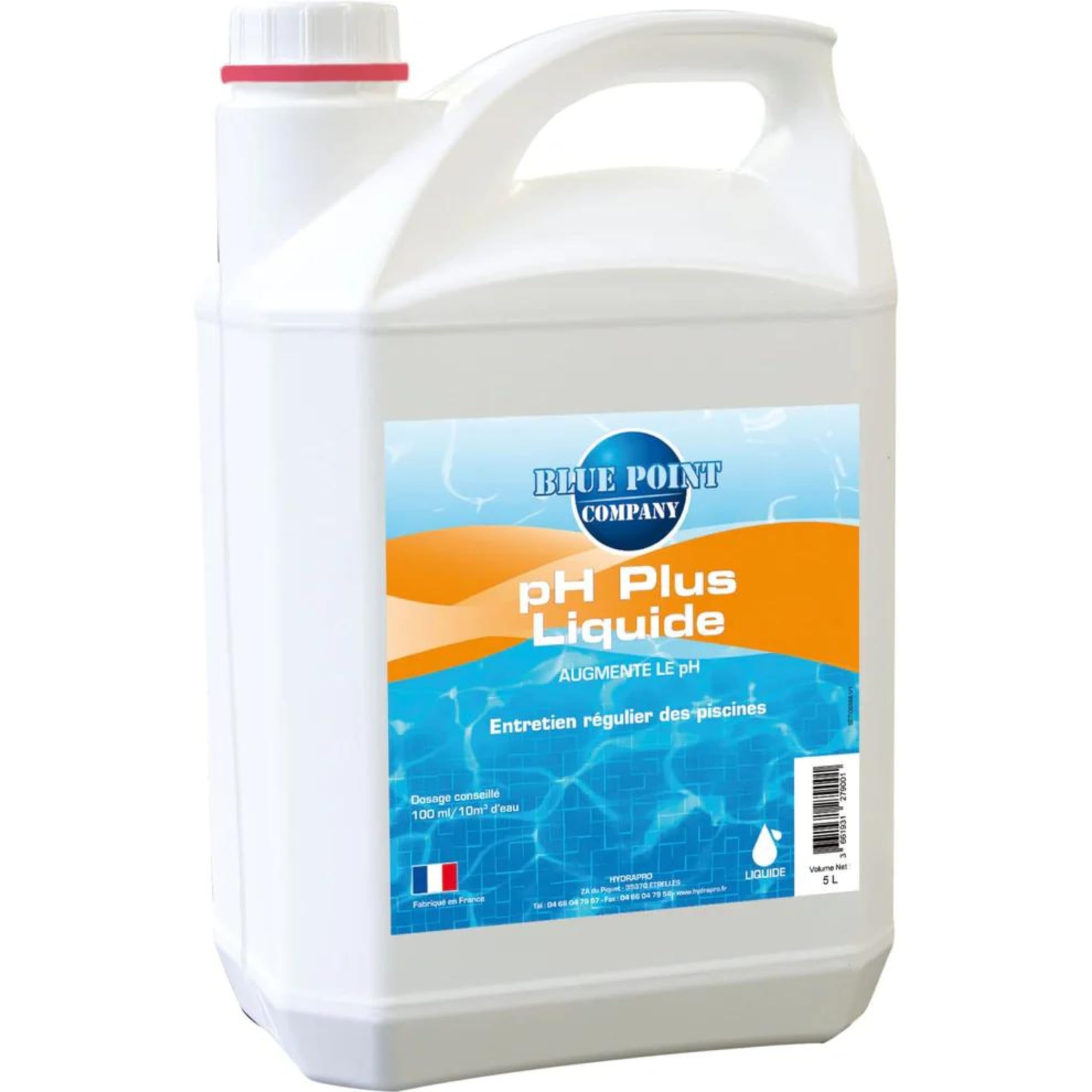 Ph Plus Piscine – Traitement Ph pour Piscine/Ph+ Liquide 5L– Permet d’Augmenter Rapidement Le Ph de l’Eau/Produit Fabriqué en France