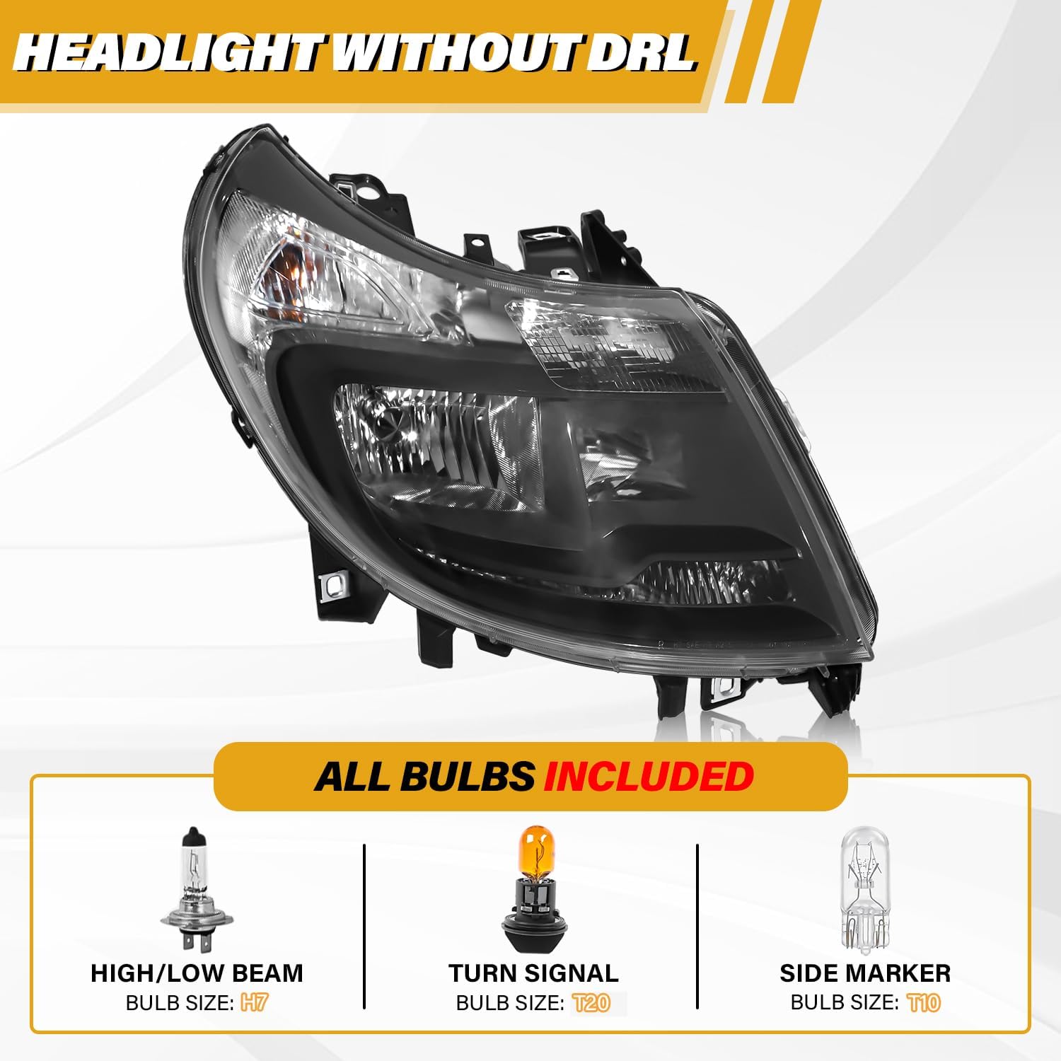 5 Pins Headlight Assembly w/o DRL Compatible with Dodge RAM Promaster 1500 2500 3500 2014-2022 Headlamp, Replacement for 4725944AJ 4725945AJ, Black Housing White Corner