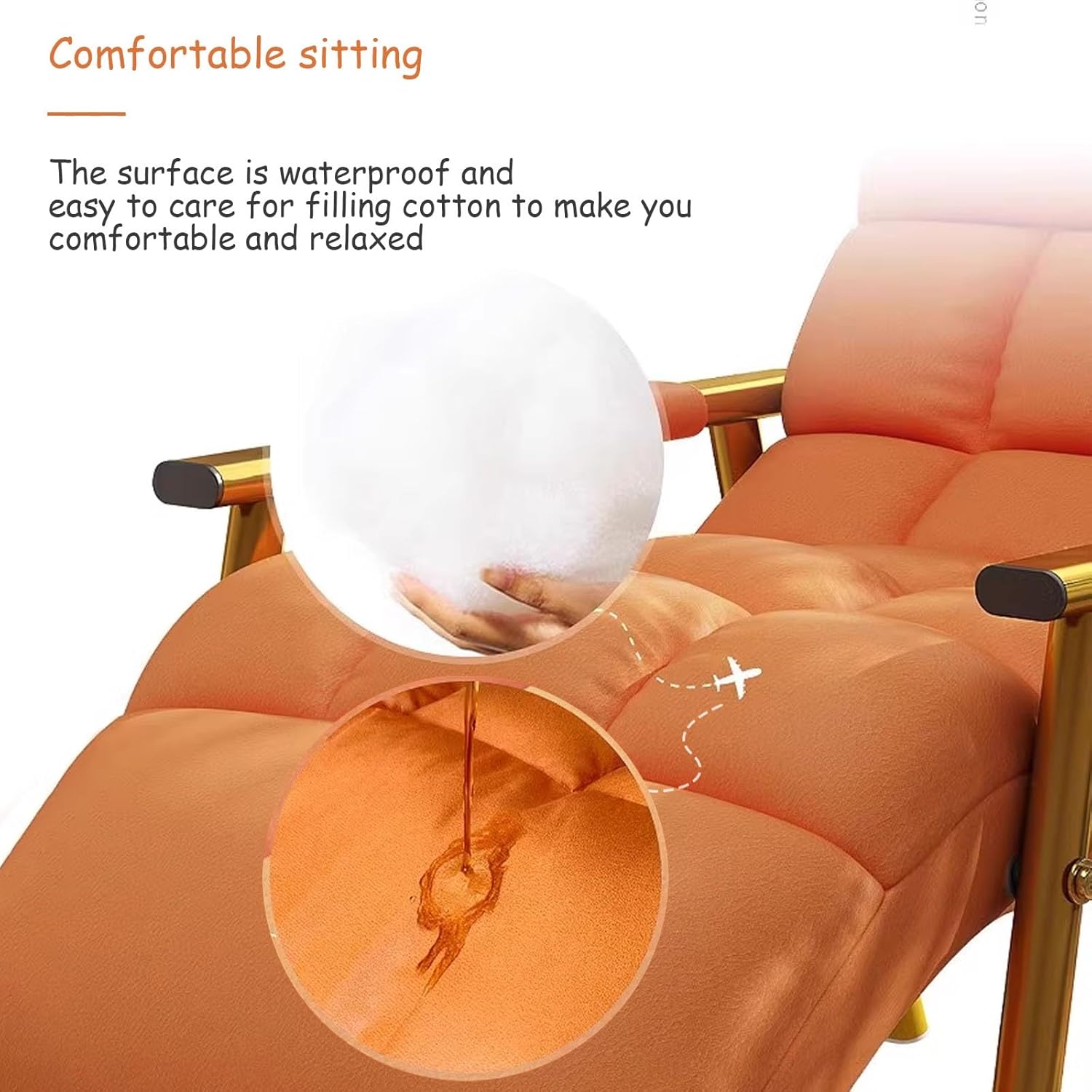 Rocking Chair, Adjustable Backrest Chair with Side Pockets, Side Armchairs for Balcony Porch Patio(Yellow+Gold Legs)