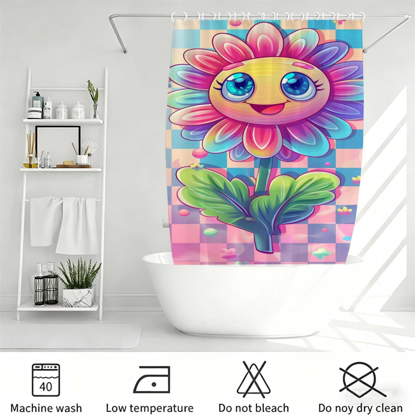 Tenda Doccia 180x240cm rosa Tenda per Doccia con 12 Anelli, Bordo Ponderato, Polyester Tessuto Lavabile, Asciugatura Rapida, Facile da Pulire, per Bagno Dormitorio Hotel Cartone animato J-627