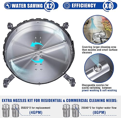 Miniatura 4 de MEKOH Limpiador de superficie de 24 pulgadas, limpiador de superficies de acero inoxidable de 4500 PSI con ruedas, accesorio de lavadora eléctrica
