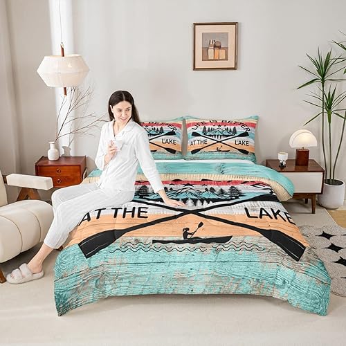 Juego de ropa de cama de 3 piezas para niños, niñas, adolescentes, decoración de dormitorio al aire libre, campamento, vintage, colorido, 2 fundas