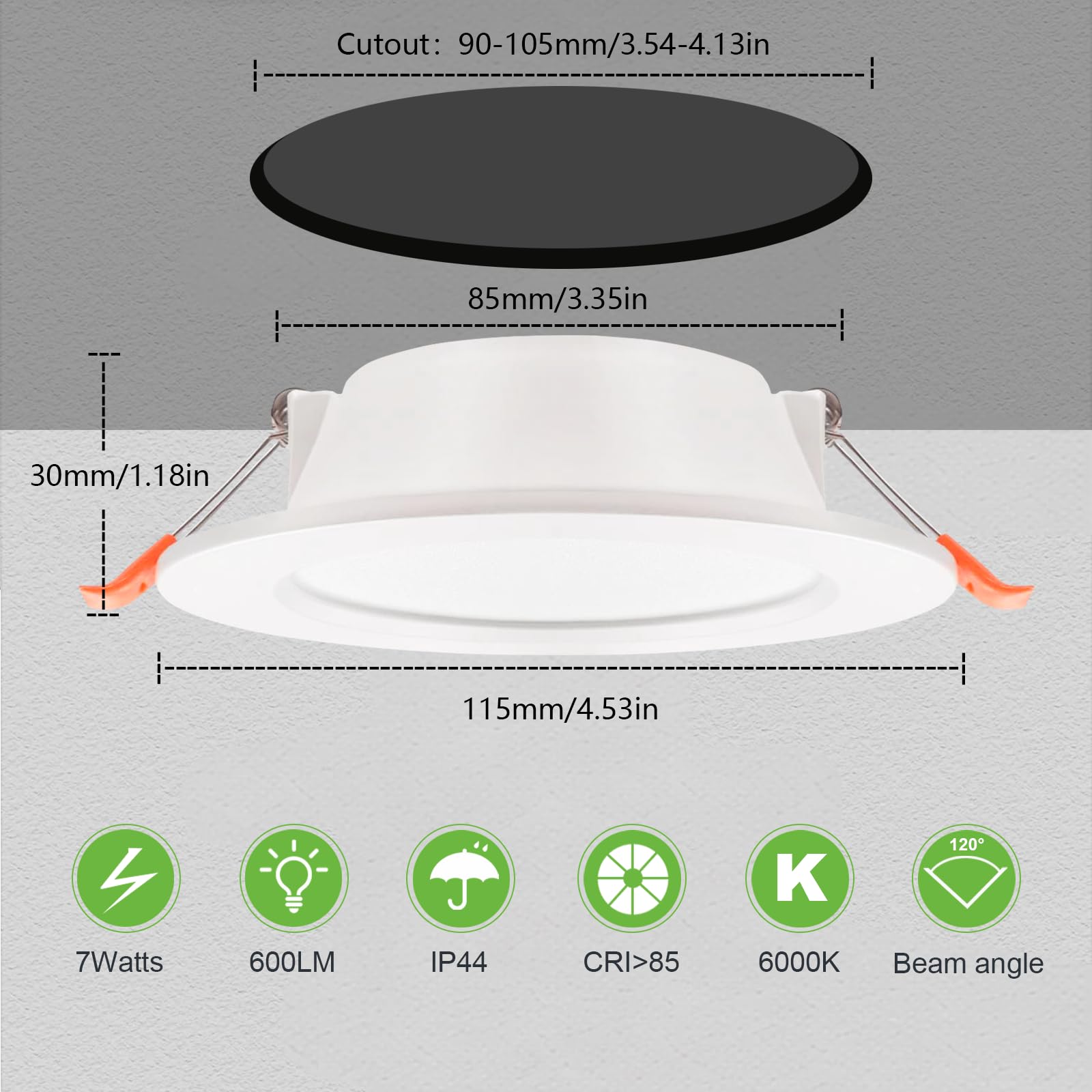 Ultraflache 7W LED Einbauleuchten - Deckenstrahler Kaltweiß (6000K) 600LM, IP44 Küchenbeleuchtung Schlafzimmer Wohnzimmer, 90mm Ausschnitt - Weiß, 5er-Set