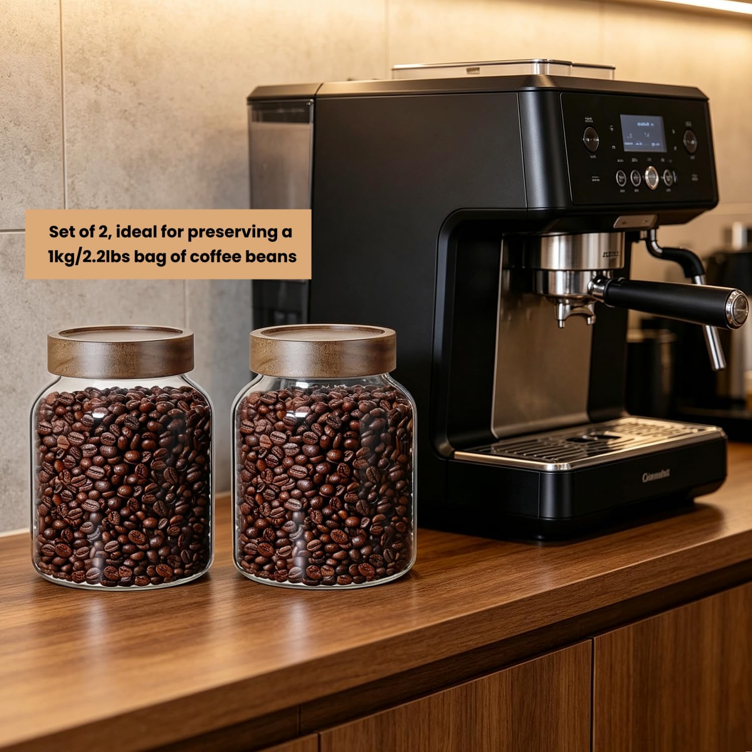 50 Fl oz/1500ml Clear Glass Jar with Airtight Screw on Wood Lid, 2PCS