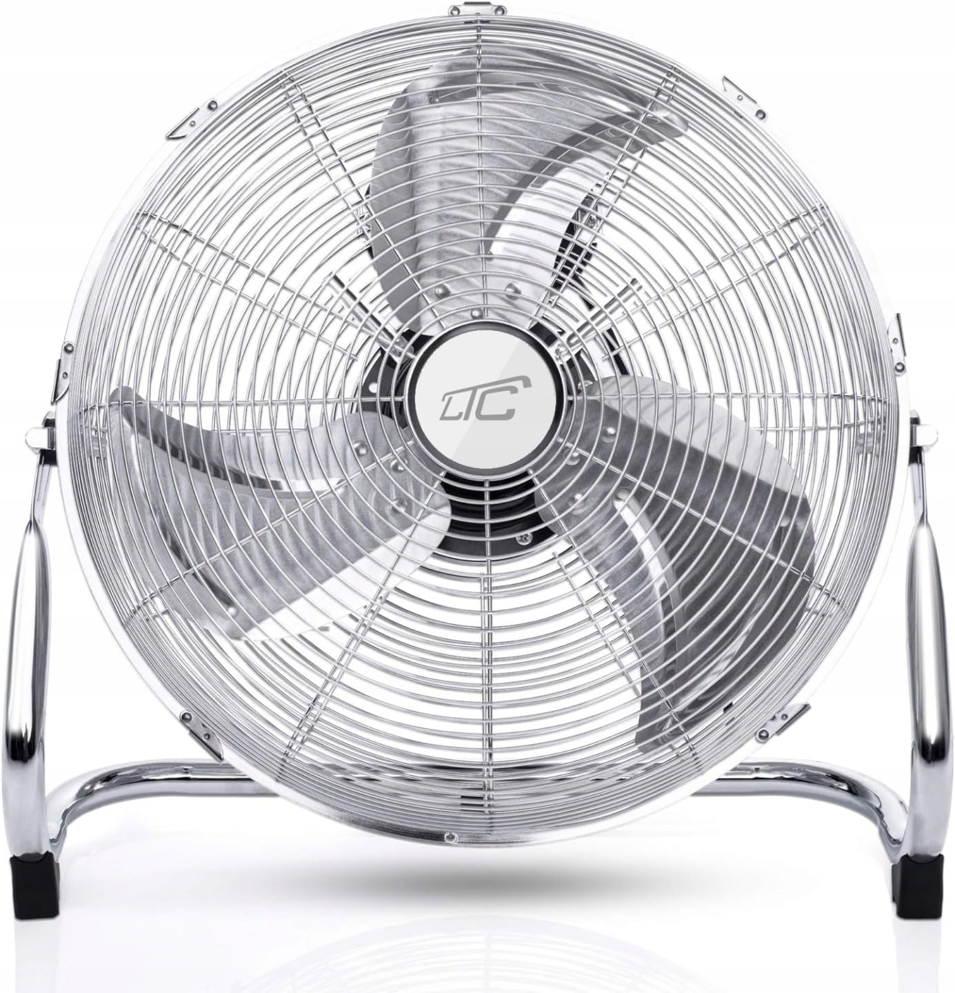 LTC Profi Windmaschine 45cm (18 Zoll) – Leistungsstarker Bodenventilator 120W, Hochgeschwindigkeits-Ventilator aus Metall, 3 Geschwindigkeitsstufen, Verstellbarer Neigungswinkel, Silber/Chrom