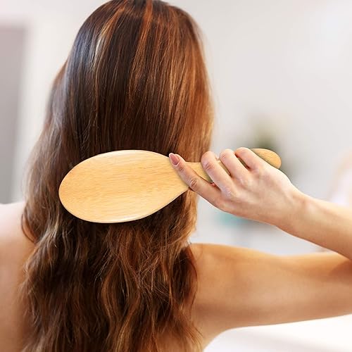 Miniatura 7 de Cepillo de pelo cepillo de pelo de cerdas de jabalí naturales cepillo de pelo de bambú de madera para mujeres y hombres cepillo de paleta rizado