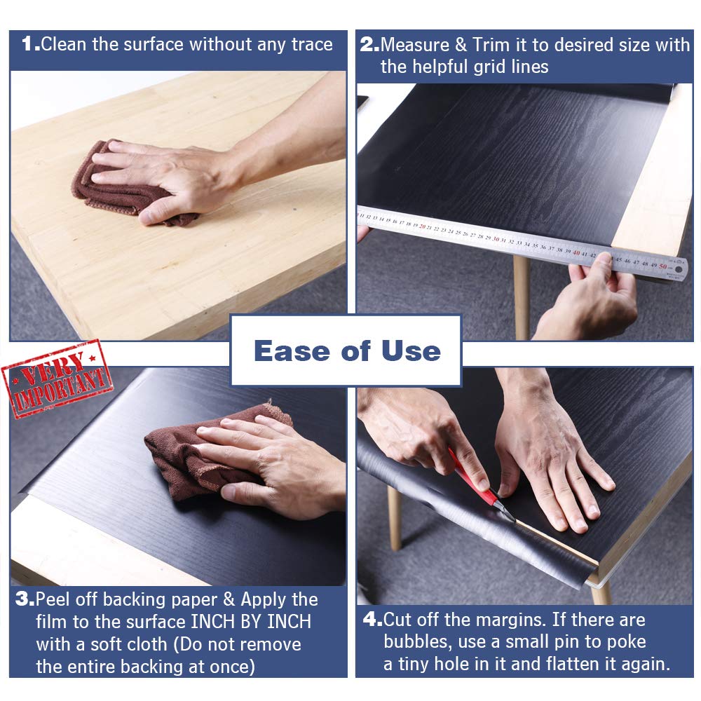 Homein Black Wood Paper Self Adhesive Film for Furniture 17.5"x78.7