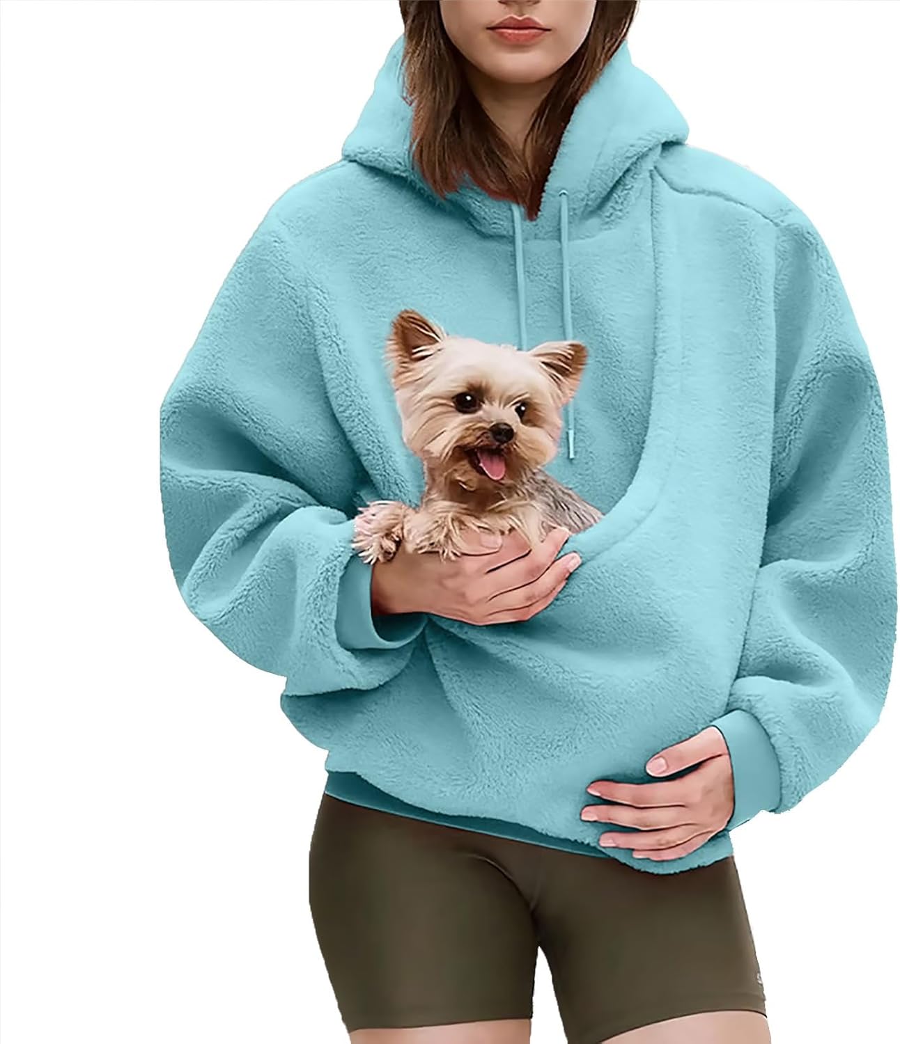 Pet Hoodie With Oversized Pocket Unisex Winter Fleece Pullover For Cat & Small Dog, Hands-Free Warm Drawstring Hoodies(Blue,Large)