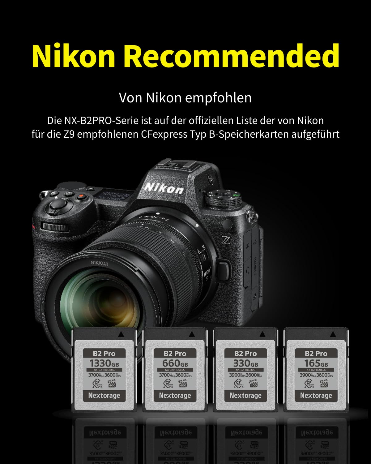Nextorage Japanischer Hersteller CFexpress 4.0 Typ B 165GB VPG400 Max. Lesegeschwindigkeit 3900 MB/s Max. Schreibgeschwindigkeit 3600 MB/s pSLC 4K/8K Videoaufnahme NX-B2PRO165GB Speicherkarte