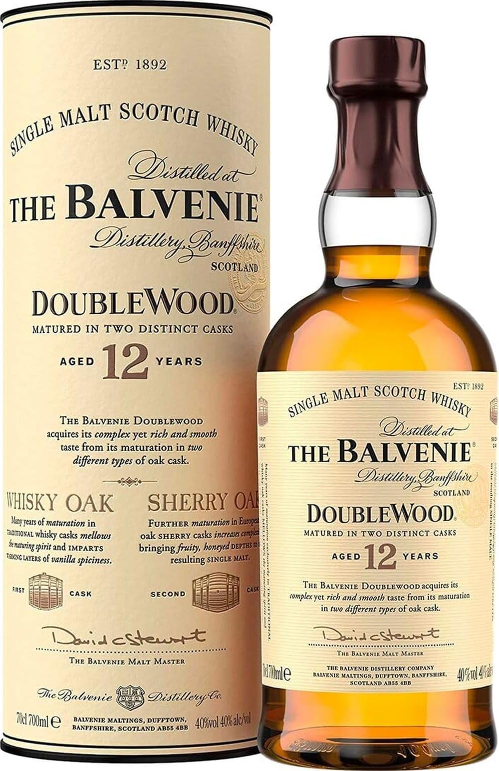 DoubleWood 12 Year Old Single Malt Scotch Whisky - Matured In Two Distinctive Oak Cask - Complex, Yet Rich & Smooth - Vanilla Spiciness & Honeyed Depth - Award-Winning - 40% ABV - 70 cl