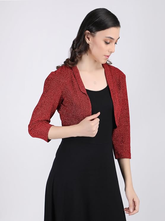 Women's Short Stretchable Shrug with Collar Neckline