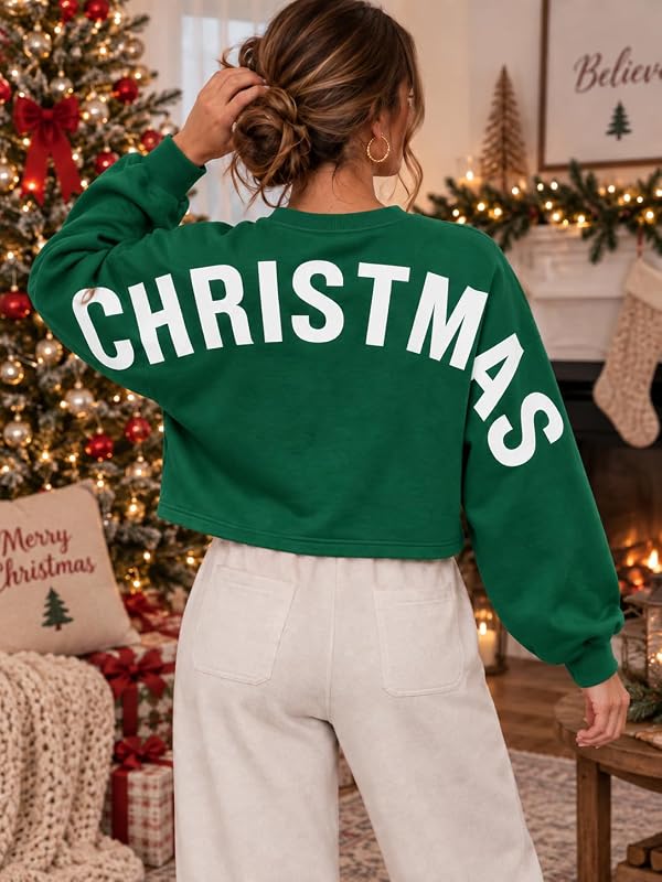 BANGELY Women’s Christmas Graphic Crop Crewneck Sweatshirt – Casual seasonal wardrobe essential