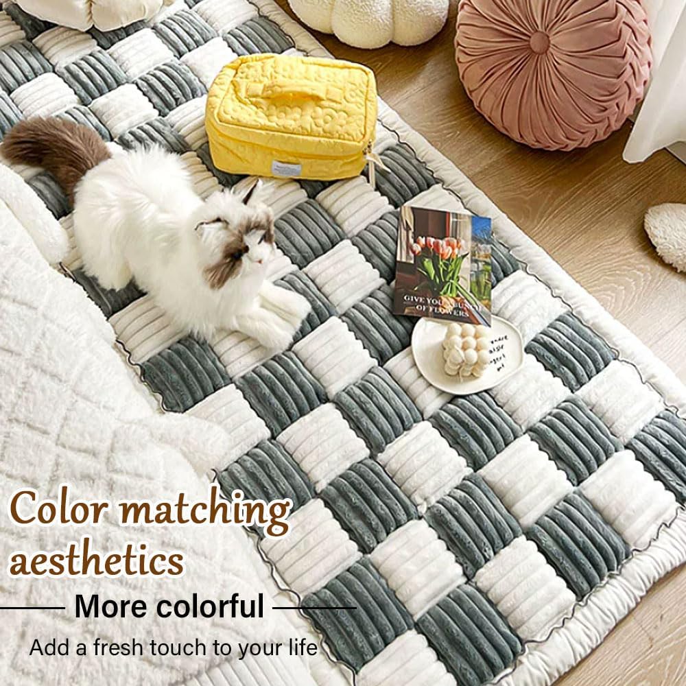 Funnyfuzzy Cream-Coloured Large Plaid Square Pet Mat Bed Couch Cover, Funny Fuzzy Couch Cover, Waterproof Pet Mat Bed Blankets for Dogs, Cats (Blue,70x150 cm/27.6x59.06 in)