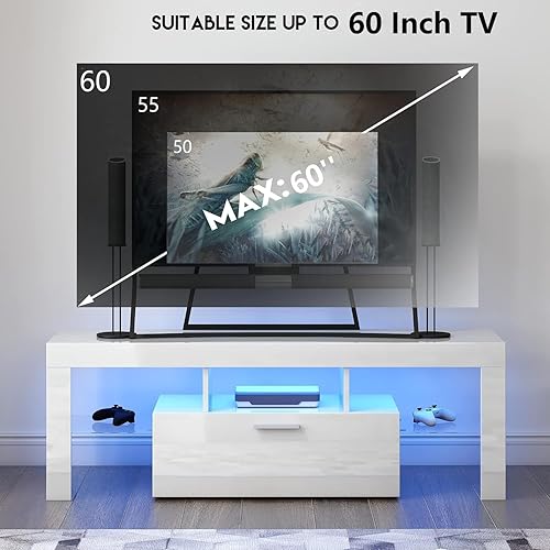 Miniatura 3 de Soporte de TV LED blanco para soporte de TV de 60 pulgadas, soporte de TV de 60 pulgadas para TV de 55+ 50 pulgadas, soporte de TV pequeño para
