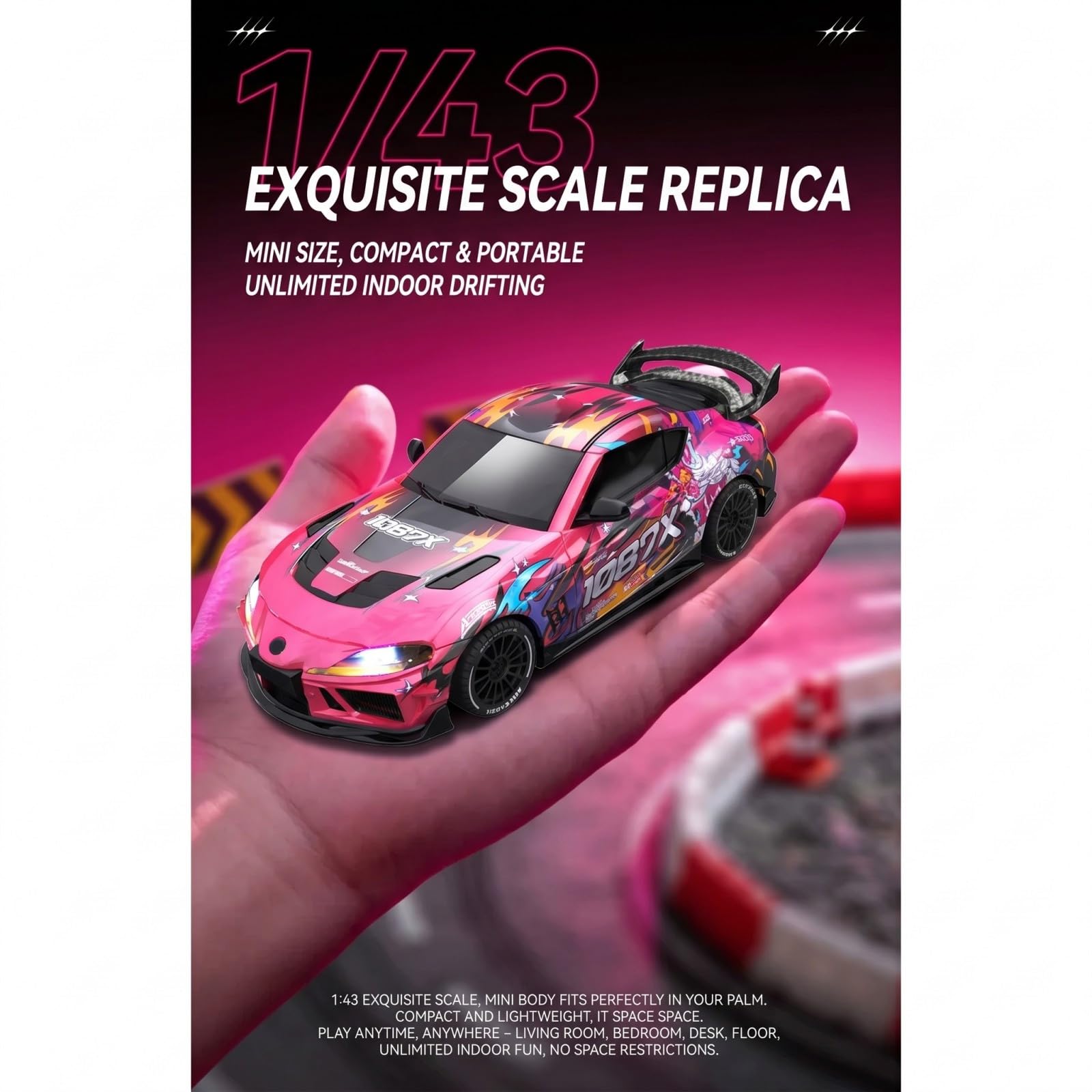 NULA RC Drift Auto 1:43 mit Gyro-Stabilisierung & LED-Licht, SP4301 Mini-Rennwagen mit 2,4-GHz-Fernsteuerung, vollproportionaler Steuerung und LED-Lichtmodi für Erwachsene