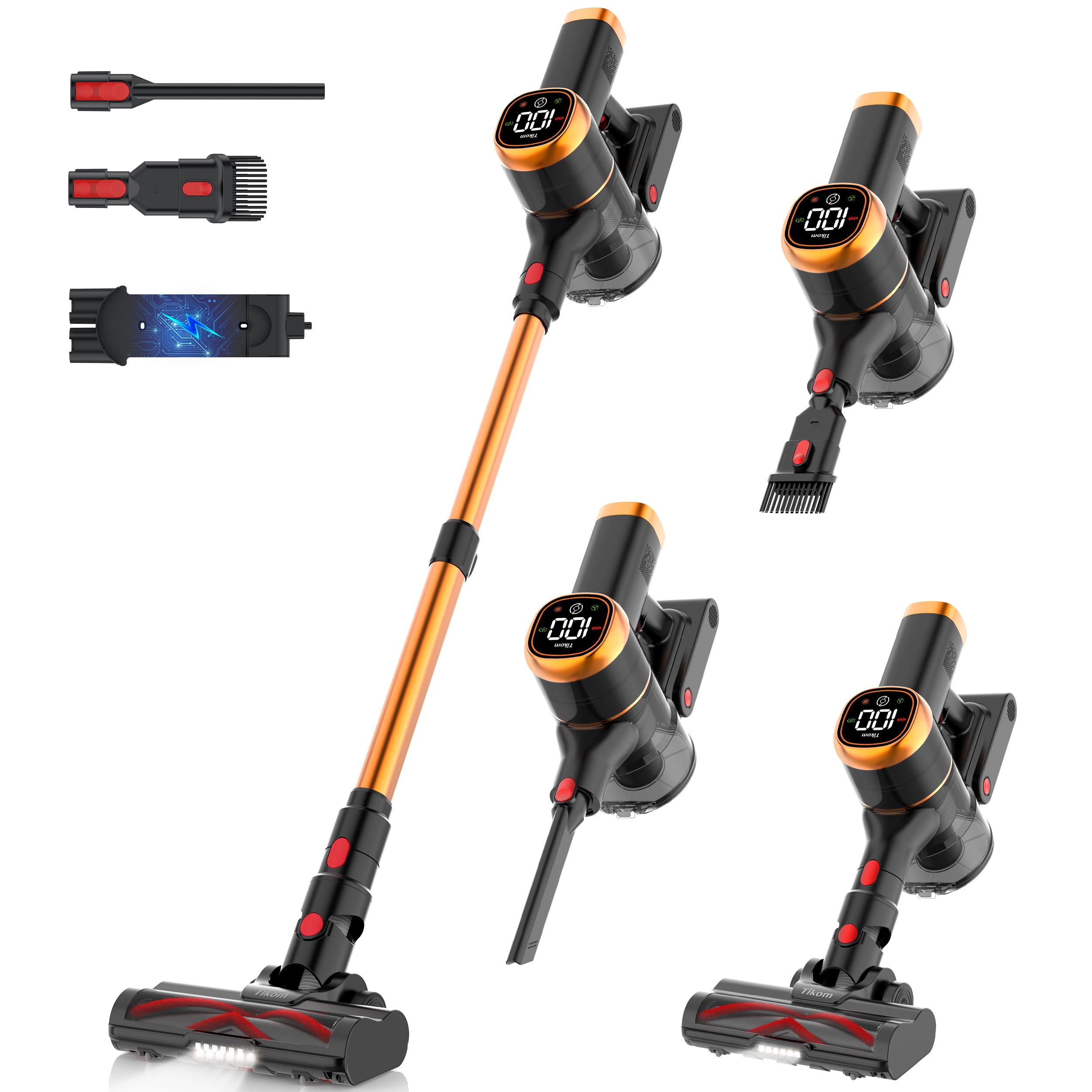 V500 Cordless Vacuum Cleaner for Home, 40000Pa/450W Stick Vacuum with LED Touch Screen, Charging Wall Dock, Anti-Tangle, Lightweight Handheld Vacuum for Pet Hair, Hard Floor, Carpet