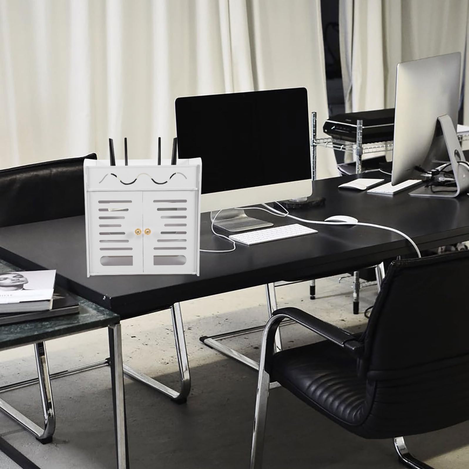 Scatola Porta Cavi Elettrici per Router in Pvc Bianco Doppia Porta e 4 Strati, Organizer Compatto per Casa e Ufficio, Nasconde Cavi e Adatta a Multiprese