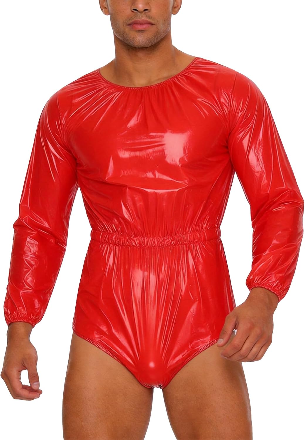 ranrann Diaper Bodysuit for Men Crew Neck Night Club Nightwear | Leakproof,Plastic Romper,over Diapers,Long Sleeve,Waterproof and Leadproof,High Waist,Solid Color,Incontinence Briefs