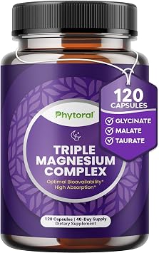 Highly Potent Magnesium Complex Capsules - Triple Magnesium Blend with Taurate Glycinate and Malate - 400mg Supplement Supports Relaxation & Overall Wellness Non-GMO Vegan - 120 Count | Triple magnesium blend with taurate, glycinate & malate for relaxation & overall wellness support
