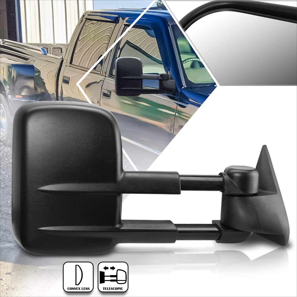 [Passenger Side] Manual Adjusted Towing Mirrors Side View Mirrors Black Compatible with 88-02 Chevy/GMC C/K