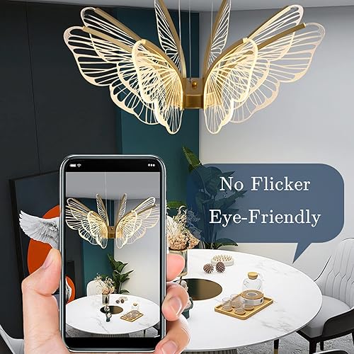 Miniatura 5 de Lámpara LED de 6 luces con diseño de mariposa, lámpara de techo LED regulable semiempotrada con control remoto, luces colgantes de altura ajustable