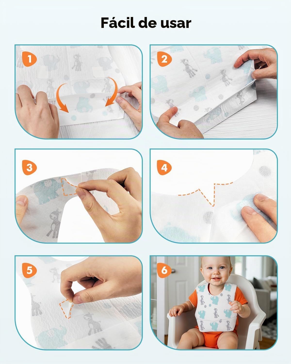 Baberos Desechables 30 Unidades con Bolsillo Recoge Comida – Babero de un Solo Uso Impermeable y Transpirable, Ultra Ligero, Ajustable, Ideal para Bebés y Niños en Casa, Viajes y Guardería