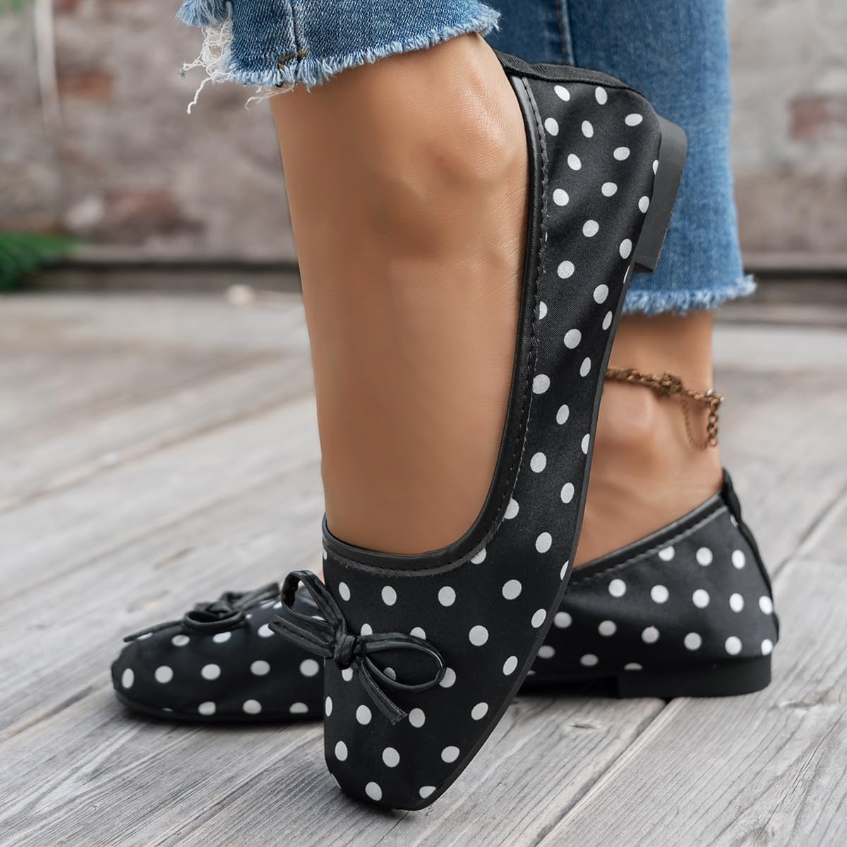 Zapatos planos de ballet con lazo para mujer