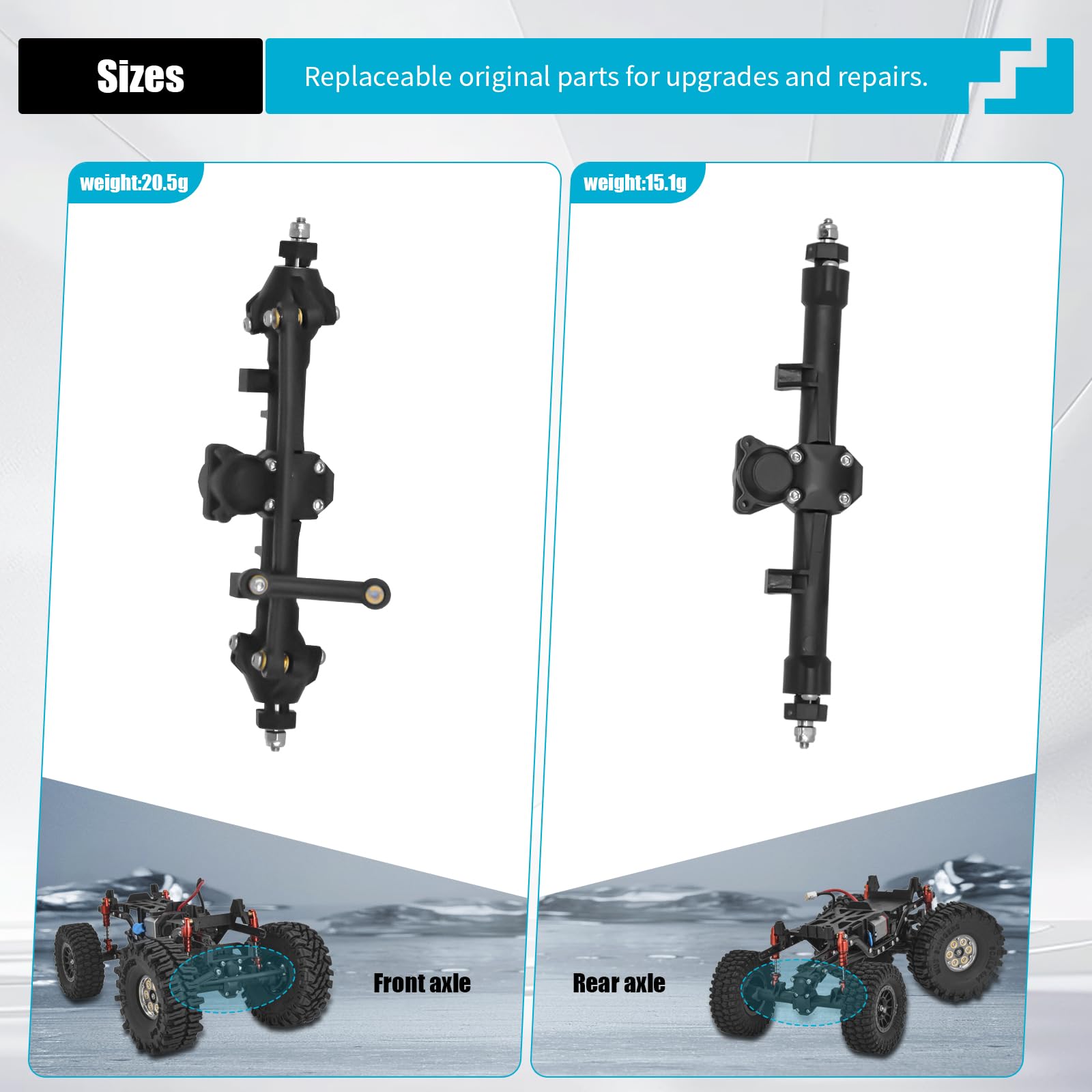 Steering Axle Front & Rear Axles Set Original Straight & Steering Axles for SCX24 AX24 Deadbolt JLU C10 Bronco Gladiator Axial 1/24 RC Crawler - Image 4