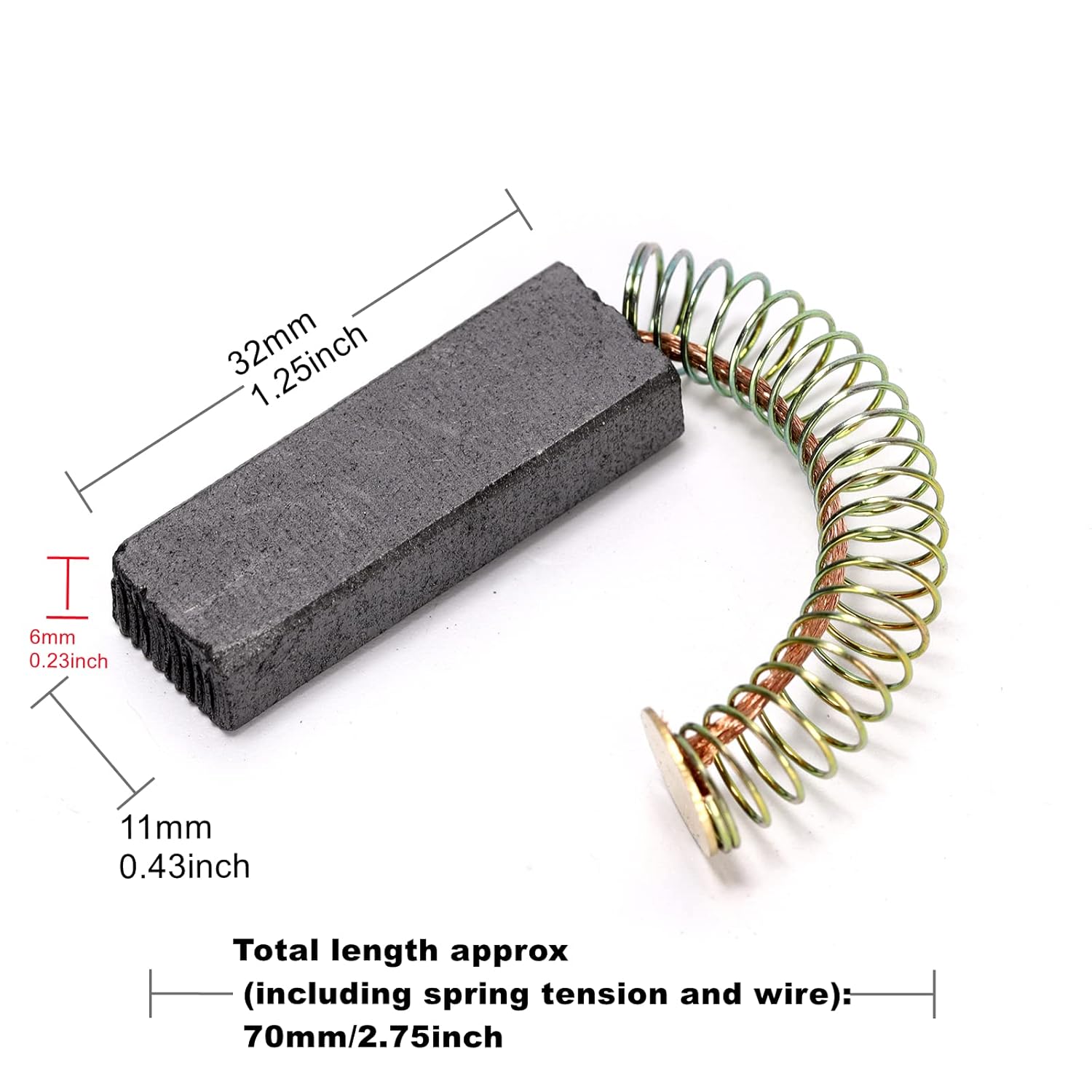 4Pcs Universal Carbon Brush with Wire and Spring 32mmx11mmx6mm for Motor, Power Tool, Replacement Repair Parts