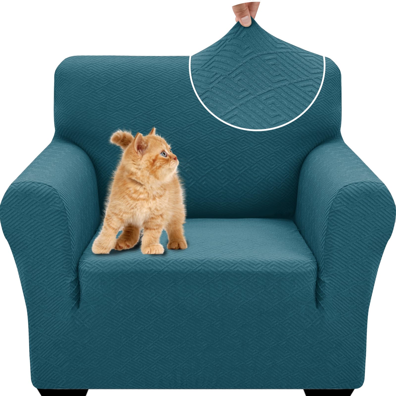 YSTELLAA Funda Sofa 1 Plaza, Ajustables Fundas para Sillones, Elasticas Fundas Sofa con Reposabrazos, Fundas De Sofa Anti Gatos Perros, Fundas para Sofa Antideslizante Lavables, Azul Pavón
