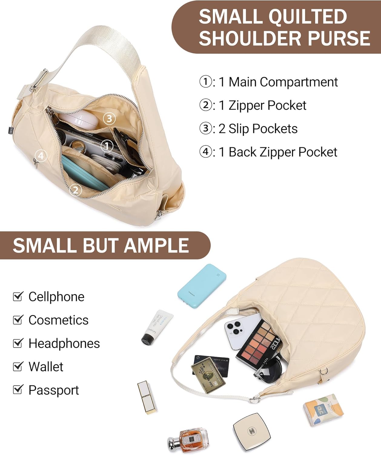 BAVERGE Nylon Crescent Bag Women Small Quilted Shoulder Purse Women's Hobo Handbag with Coin Wallet Mini Tote - Image 5