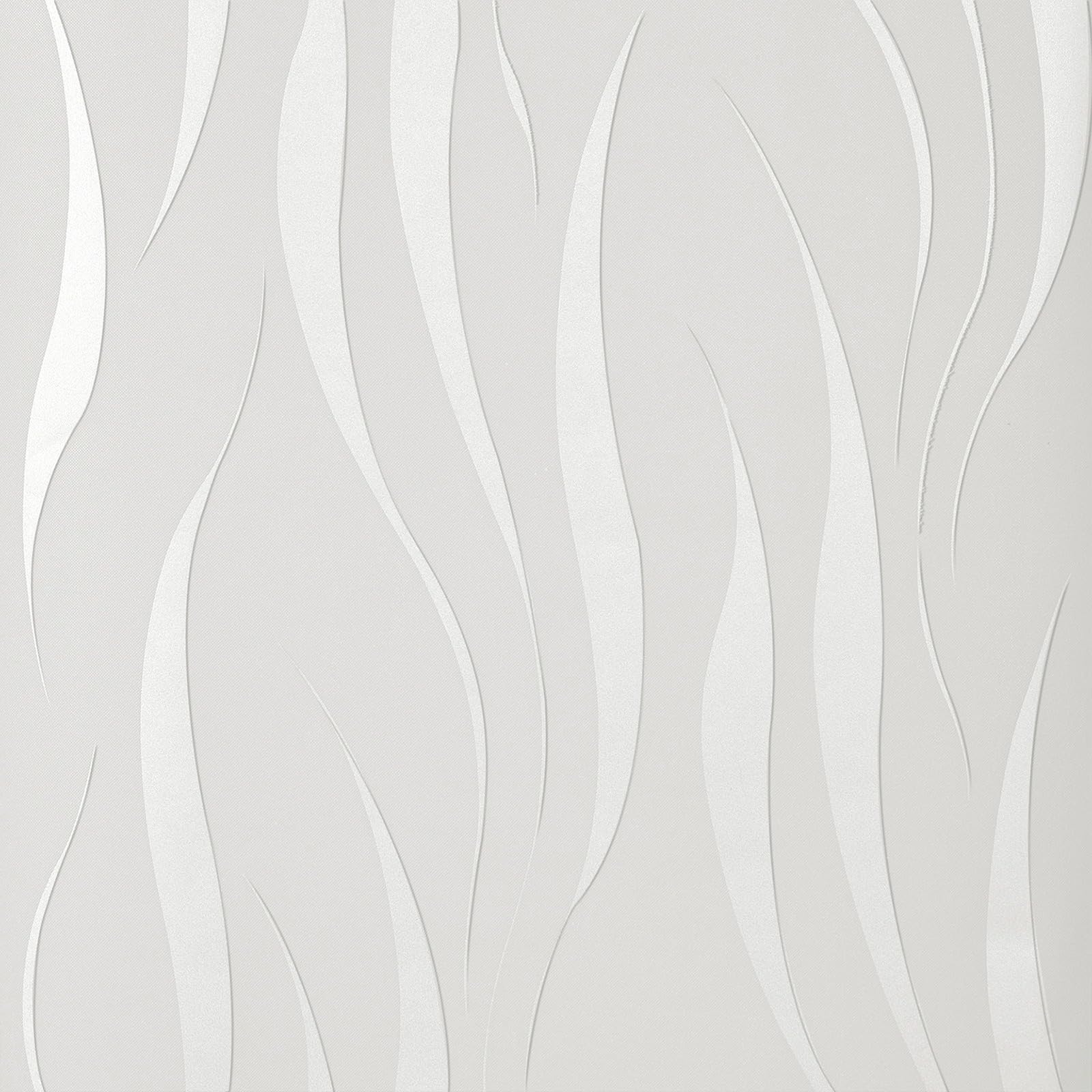 Baketron Cream White Wallpaper Non-Woven 3D Embossed Wallpaper White Glitter Wave Stripes Wall Paper Roll Feature Wave Stripe Modern Geometric Patterned for Living Room Bedroom Kitchen Hallway