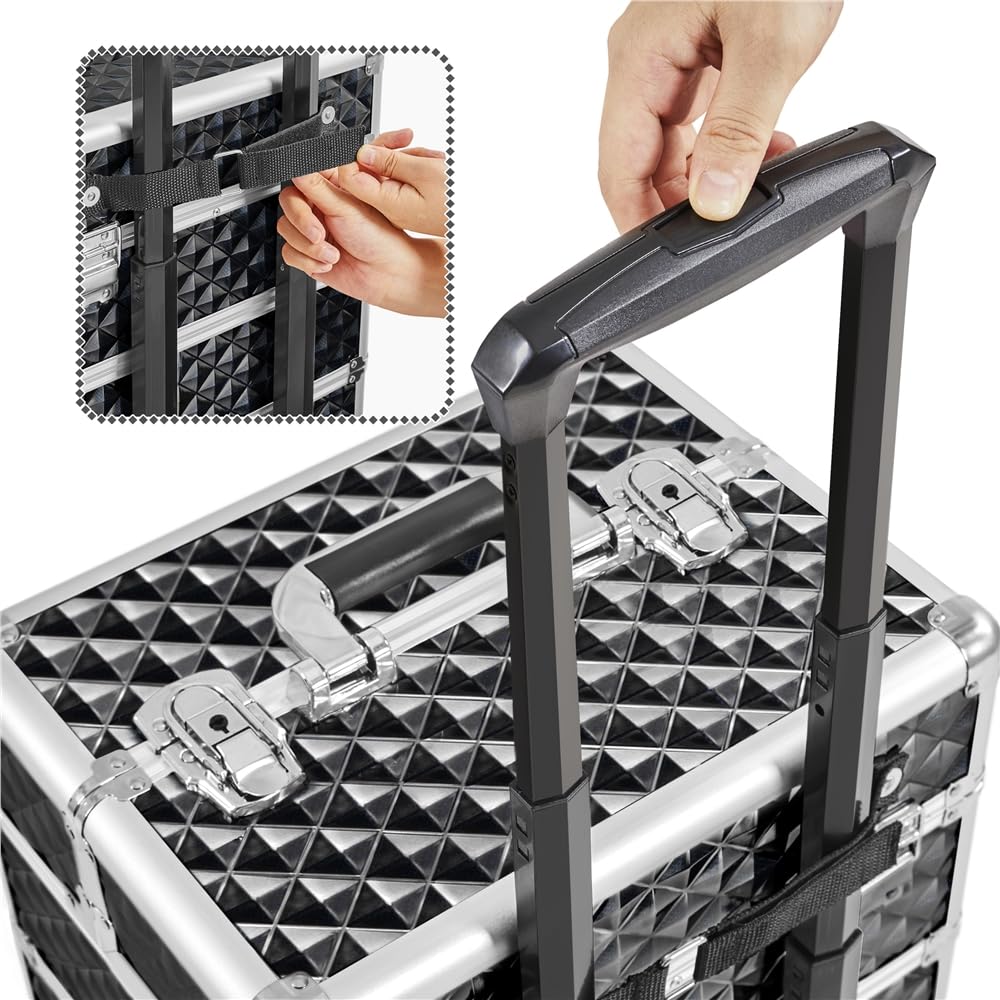 Yaheetech Valigia Porta Trucchi Trolley Estetista 4 in 1 Valigetta Make Up Beauty Case da Viaggio Grande con Ruote Girevoli Serrature Professionale 34 x 25,5 x 80 cm Nero Scintillante