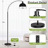 Vista 2 de Lámparas de pie de arco para sala de estar, moderna lámpara de pie alta con control remoto, lámpara de pie negra regulable continua con pantalla