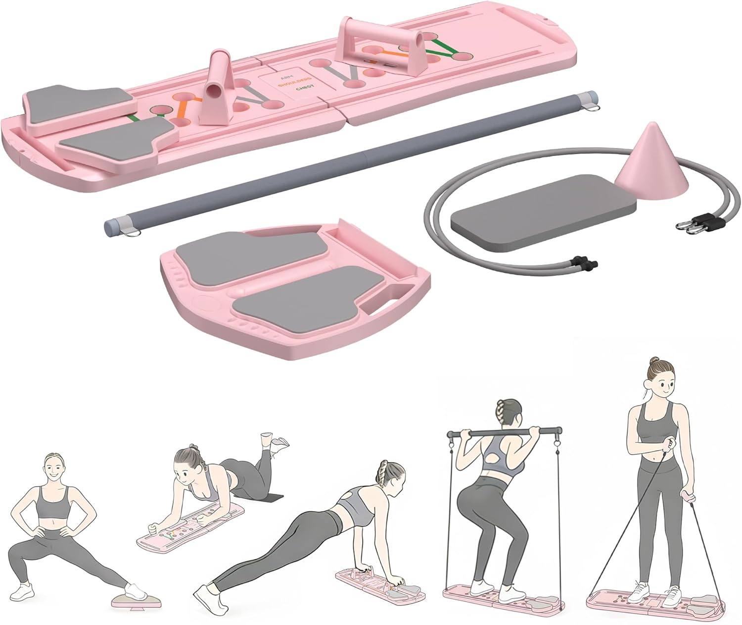 Pilates Reformer 7-in-1 Foldable Home Gym – Multi-Function Pilates Board for Full Body Workout, Core Strength, and Portable Pilates Training