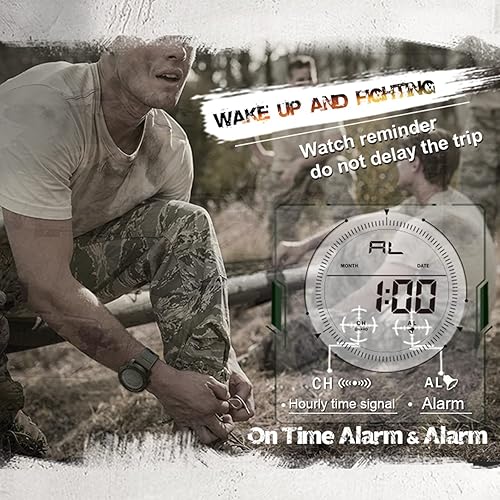 Miniatura 3 de Relojes militares para hombre, tácticos, al aire libre, 5ATM, impermeable, alarma, cronómetro, digital, para correr, reloj táctico, Negro -, Deporte