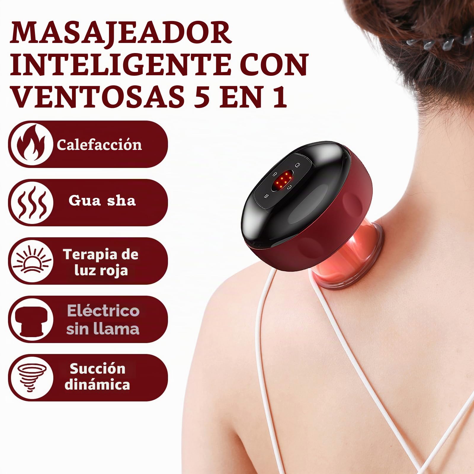 Ventosa Eléctrica para Masaje, Dispositivo de Masaje Inteligentes Masajeador con Mando a Distancia Set de Ventosas Gua Sha Vacío con 12 Niveles de Temperatura y Succión para Aliviar el Dolor Muscular
